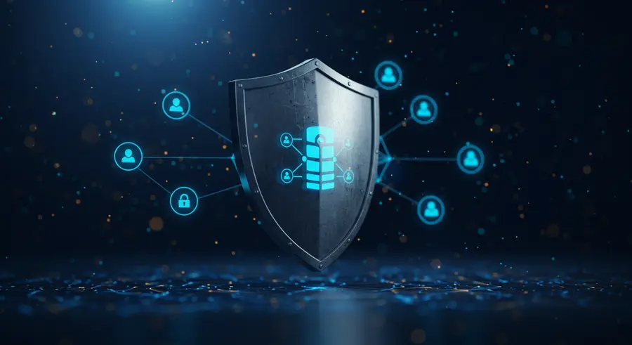 Conceptual image representing security in Kubernetes clusters, with a shield protecting container orchestration and microservices.